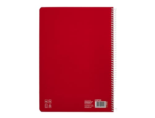 Liderpapel Cuaderno espiral a4 pautaguia tapa blanda 80h 75 gr cuadro pautado 5mm color rojo