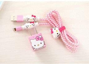3D protector cable cargador (Hello Kitty Rosa)