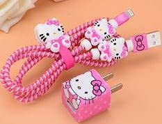 3D protector cable cargador (Hello Kitty Fucsia)