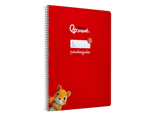 Liderpapel Cuaderno espiral a4 pautaguia tapa blanda 80h 75 gr cuadro pautado 5mm color rojo