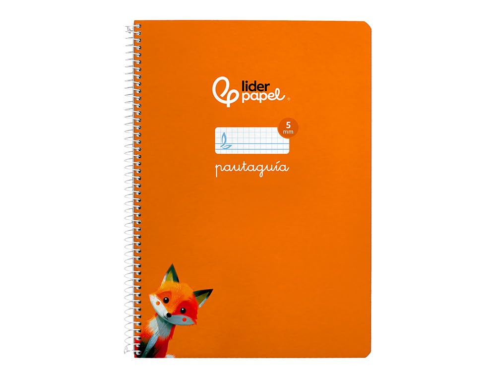 Liderpapel Cuaderno espiral a4 pautaguia tapa blanda 80h 75 gr cuadro pautado 5mm color naranja.