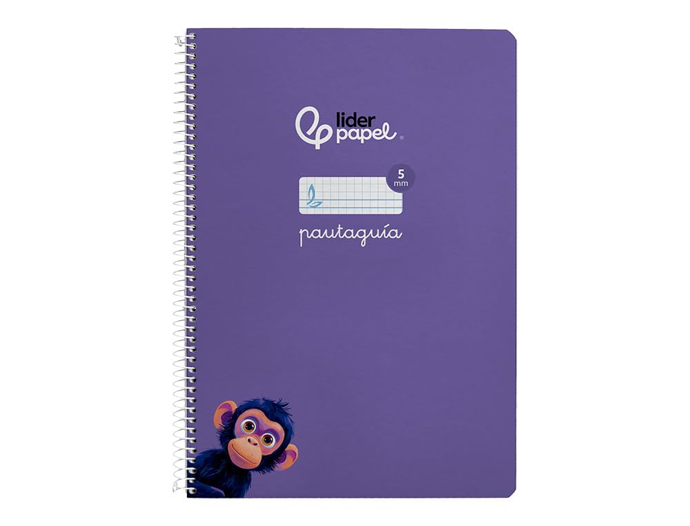 Liderpapel Cuaderno espiral a4 pautaguia tapa blanda 80h 75 gr cuadro pautado 5mm color lila.