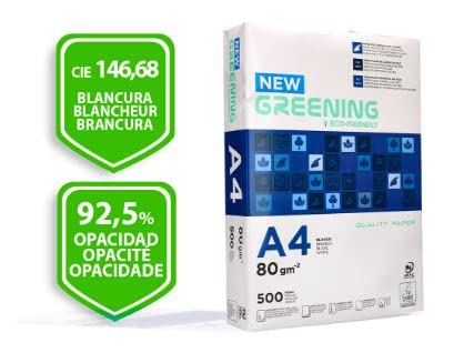 Papel fotocopiadora greening din a4 80 gramos paquete de 500 hojas.