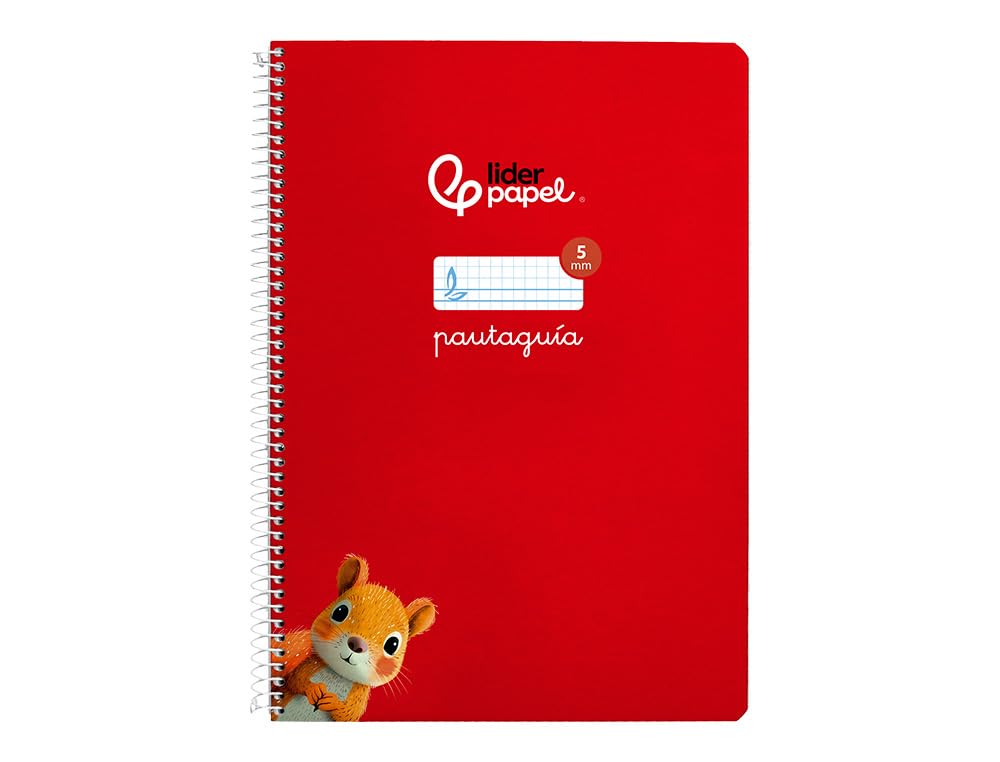 Liderpapel Cuaderno espiral a4 pautaguia tapa blanda 80h 75 gr cuadro pautado 5mm color rojo