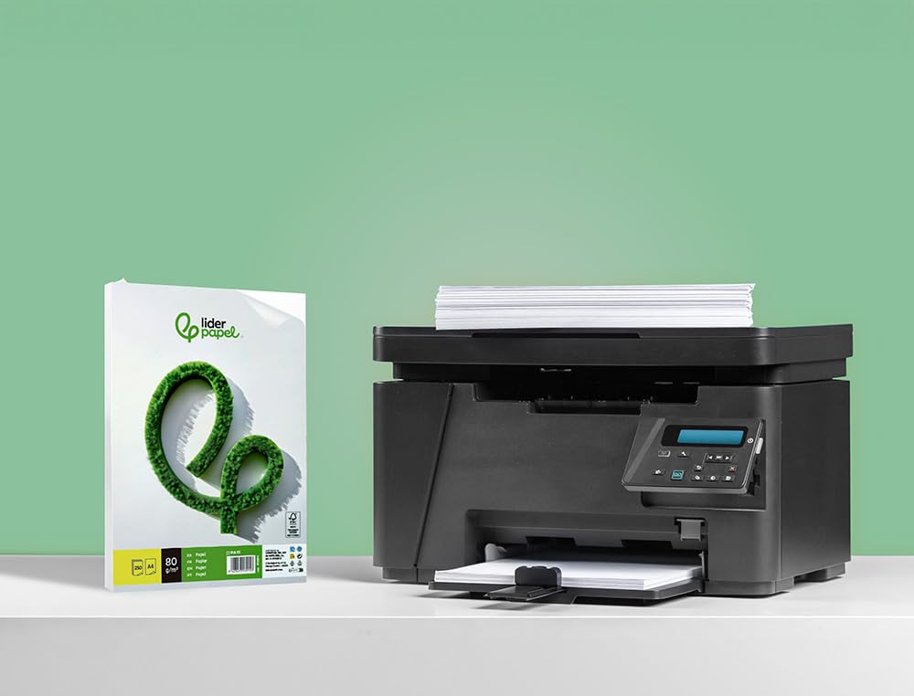 Papel liderpapel A4 210 x 297 mm 80g/m2 liso paquete de 250 hojas.