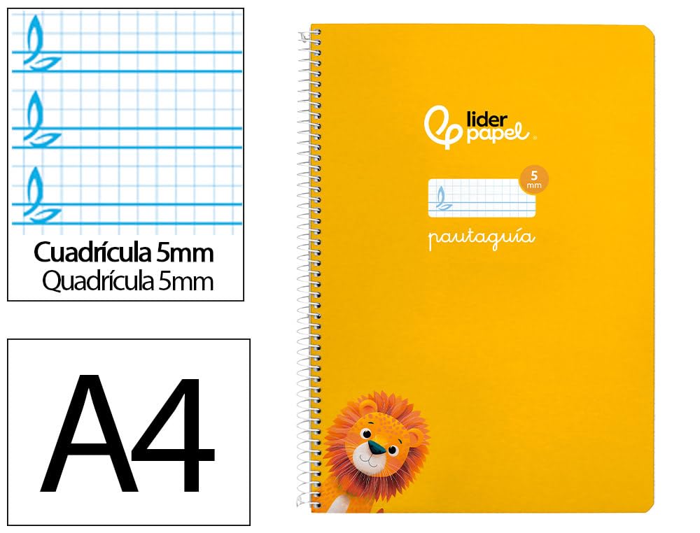 Liderpapel Cuaderno espiral a4 pautaguia tapa blanda 80h 75 gr cuadro pautado 5mm color amarillo.