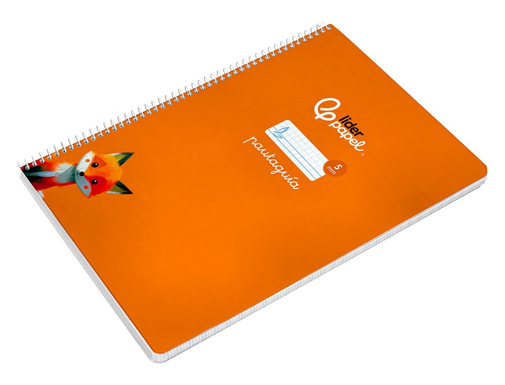 Liderpapel Cuaderno espiral a4 pautaguia tapa blanda 80h 75 gr cuadro pautado 5mm color naranja.