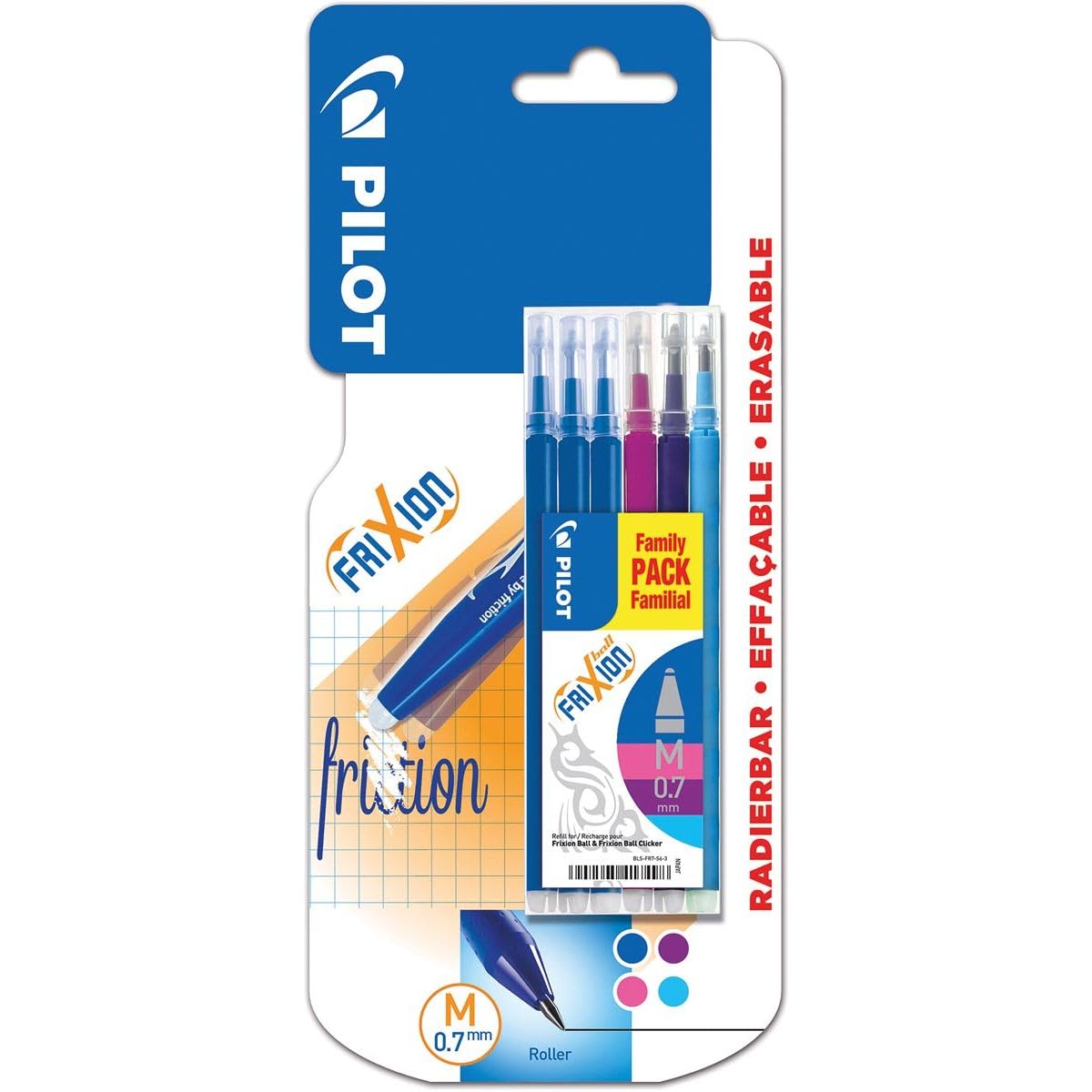 6 Recambios Frixion Ball&Clicker3 Azules/1 Rosa/1 Violeta/Azul Claro/Refill Case Gratis