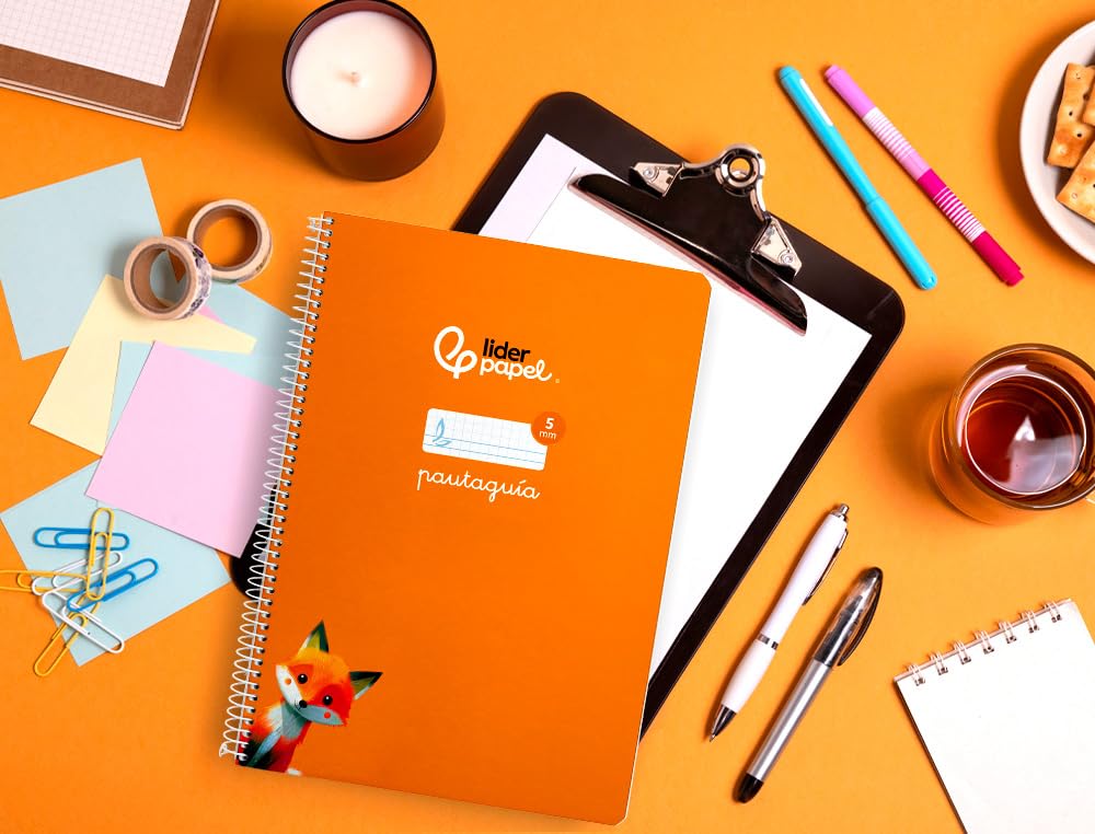 Liderpapel Cuaderno espiral a4 pautaguia tapa blanda 80h 75 gr cuadro pautado 5mm color naranja.