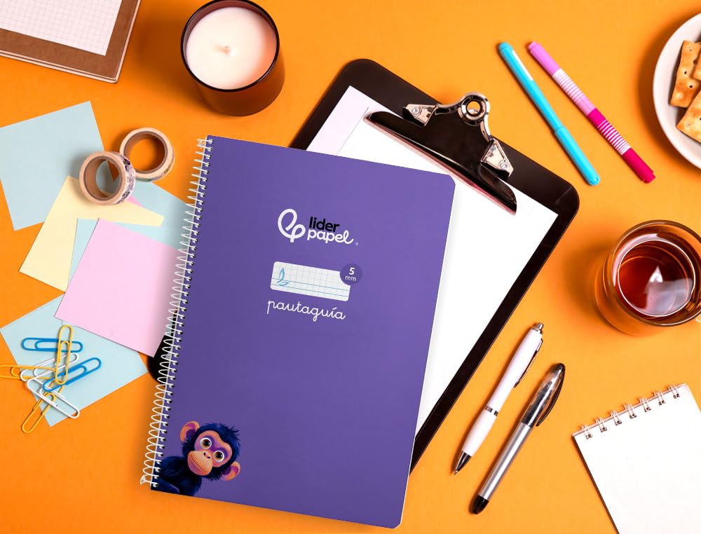 Liderpapel Cuaderno espiral a4 pautaguia tapa blanda 80h 75 gr cuadro pautado 5mm color lila.