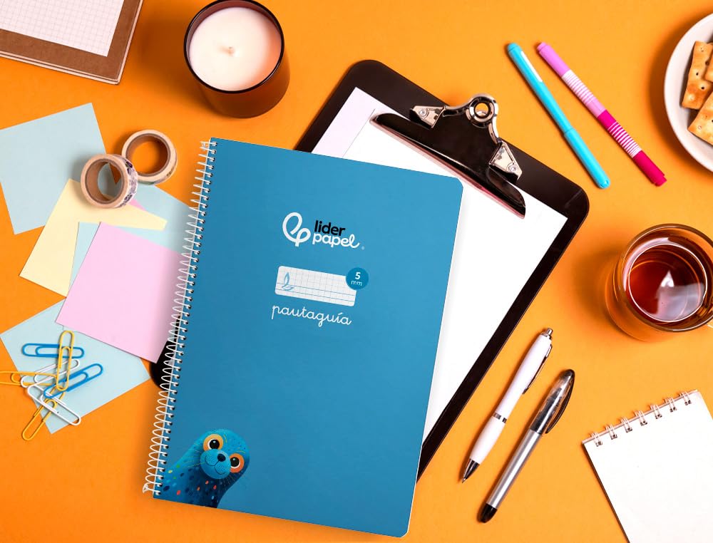 Liderpapel Cuaderno espiral a4 pautaguia tapa blanda 80h 75 gr cuadro pautado 5mm color azul.