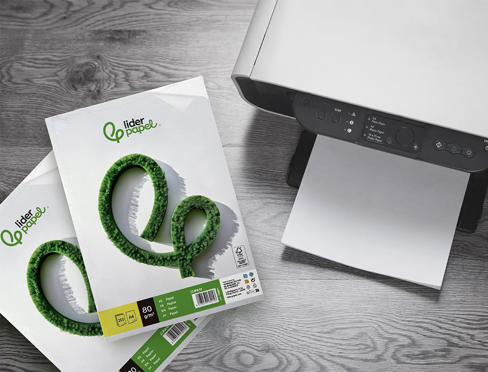 Papel liderpapel A4 210 x 297 mm 80g/m2 liso paquete de 250 hojas.