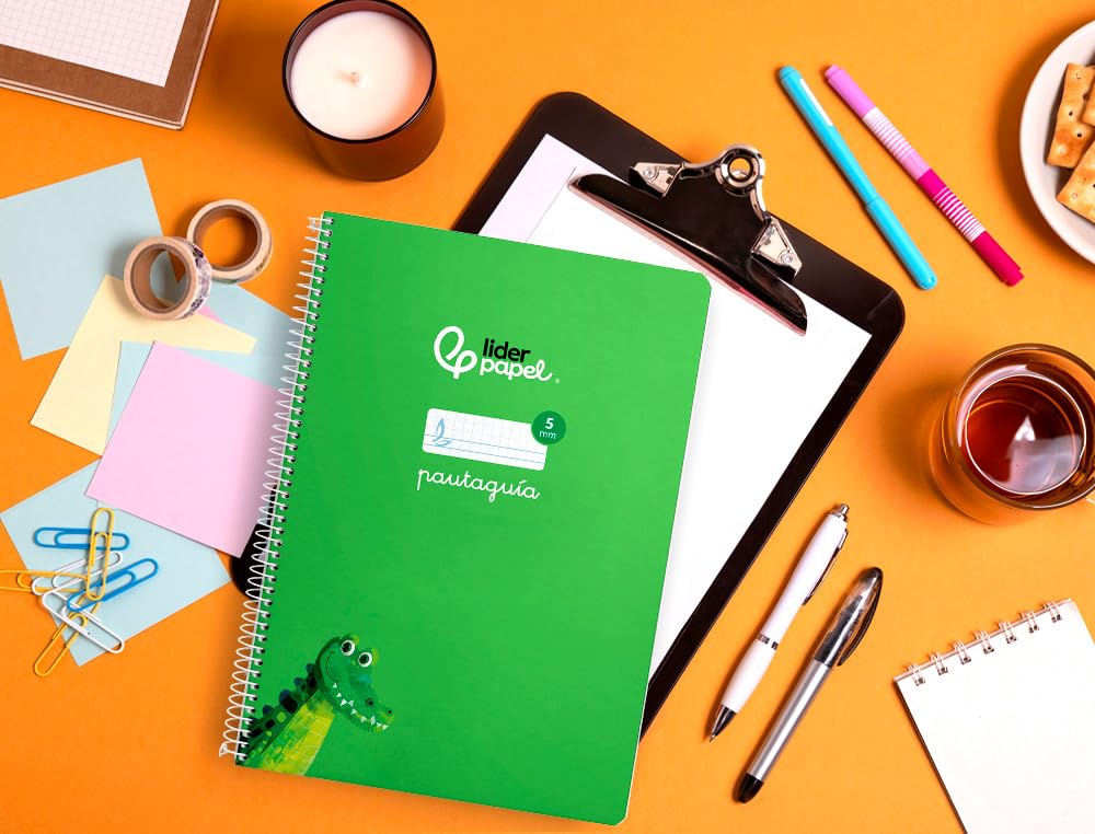 Liderpapel Cuaderno espiral a4 pautaguia tapa blanda 80h 75 gr cuadro pautado 5mm color verde.