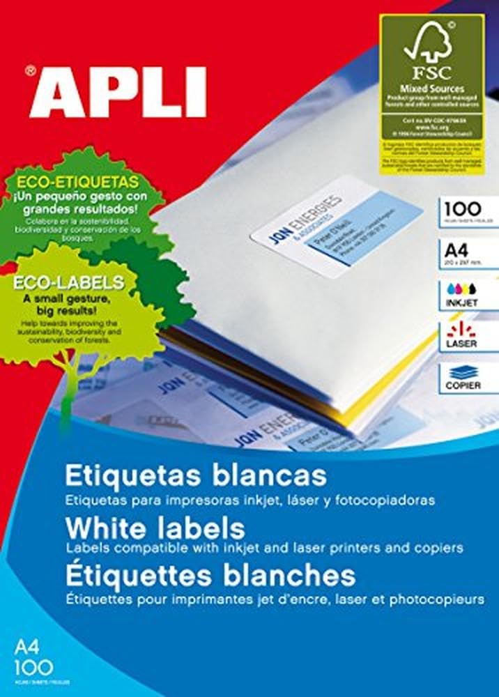 APLI 1277 - Etiqueta adhesiva tamaño 105x42.4 mm -fotocopiadora -laser e inkjet en caja con 1400 etiquetas