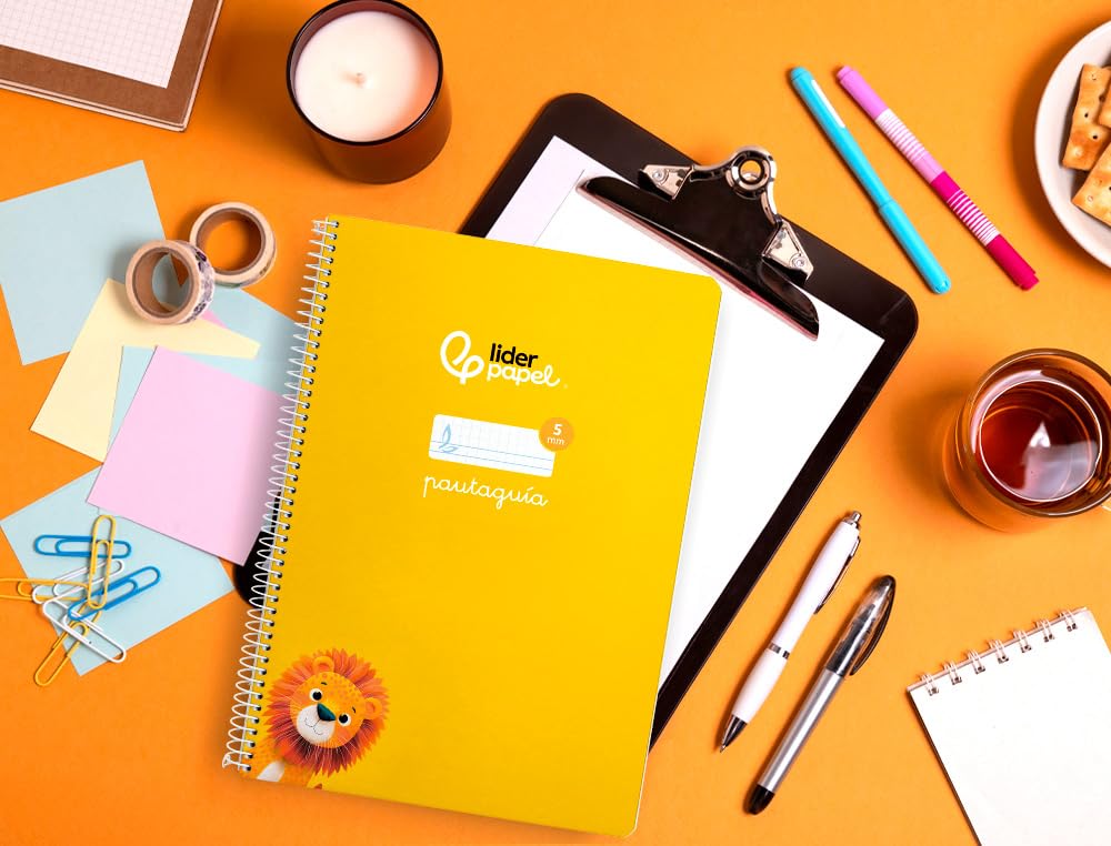 Liderpapel Cuaderno espiral a4 pautaguia tapa blanda 80h 75 gr cuadro pautado 5mm color amarillo.