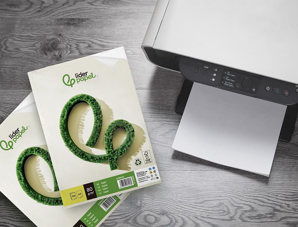 Papel liderpapel A4 210 x 297 mm 80g/m2 reciclado liso paquete de 100 hojas.