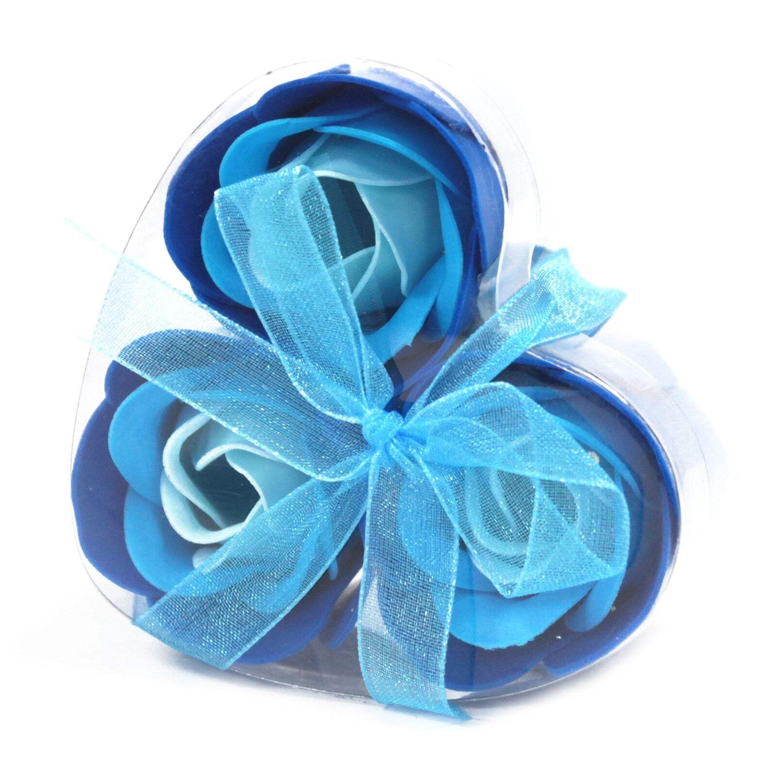 1x Set of 3 Soap Flower Heart Box - Blue Wedding Roses