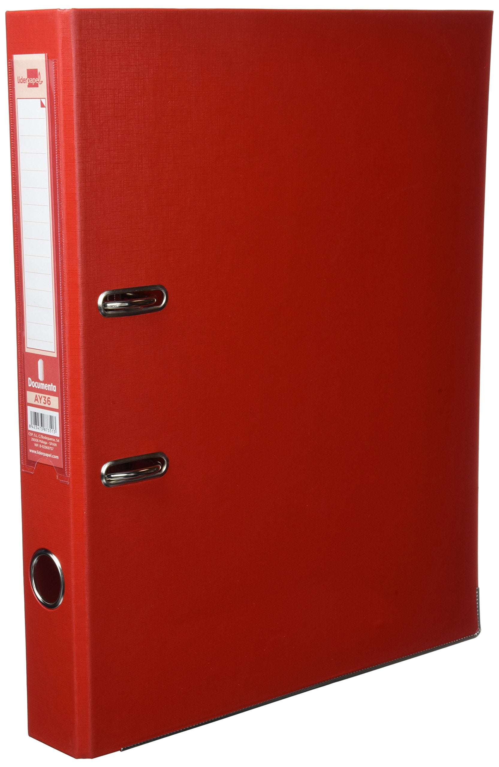 Archivador de palanca liderpapel folio documenta forrado pvc con rado lomo 52 mm rojo compresor metalico